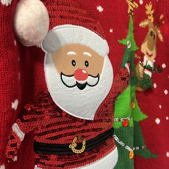 Christmas Women Warm Sequin Santa Claus & Reindeer Sweater - Picture 4 of 7